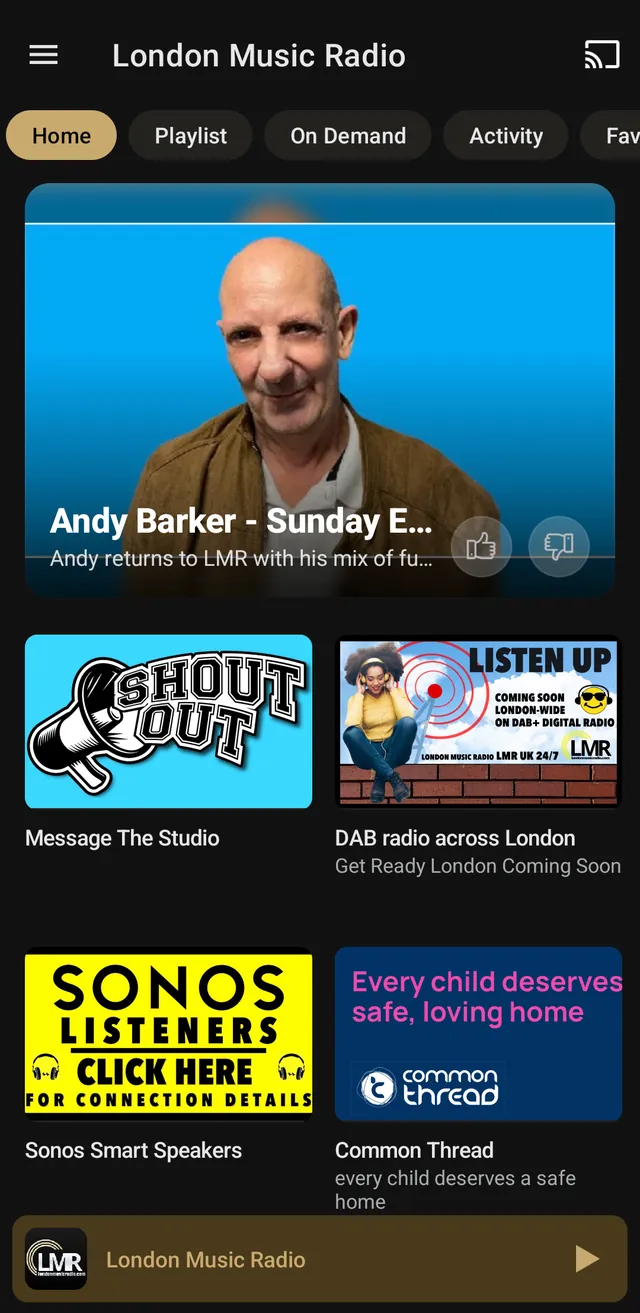 London Music Radio: Live show and station tiles